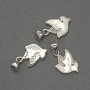 Mother-of-Pearl Bird Pendant with White Crystals, Silver-Tone Metal, diameter 17×11 mm ±, length 20 mm+
