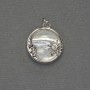 Mother-of-pearl pendant, circular, silver-toned metal, diameter 16mm, length 20mm