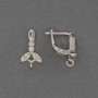 Ear wires for earrings with white rhinestones, silver-tone metal 16x3x9mm - pair