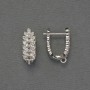 Ear hooks for earrings with white rhinestones, silver-tone metal, 18x6.5 mm, pair