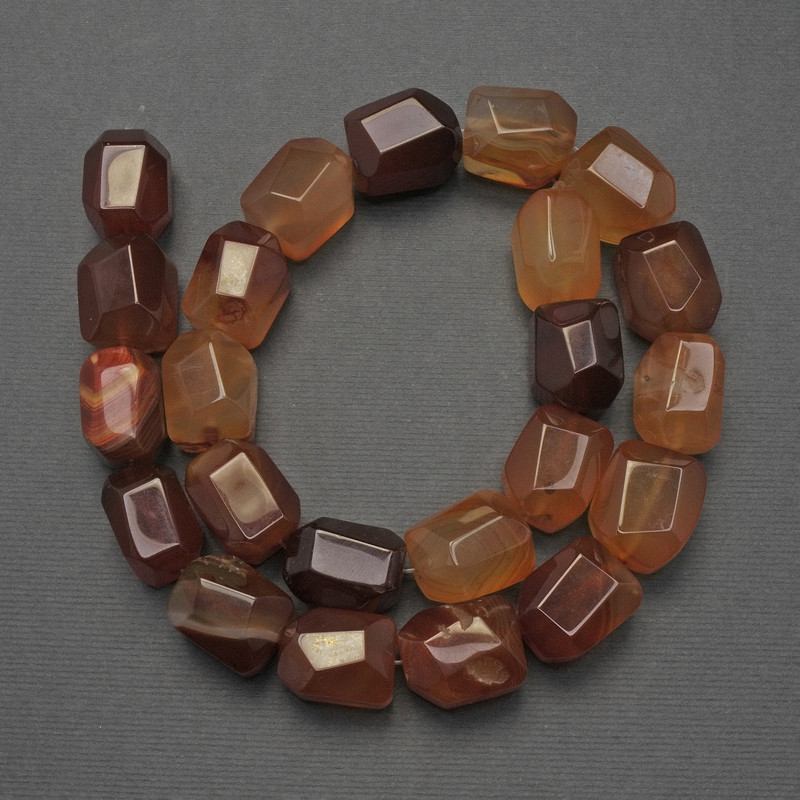 Carnelian Beads, Natural Gemstone, Faceted, Diameter 16×13 mm, on thread, Length 39 cm+