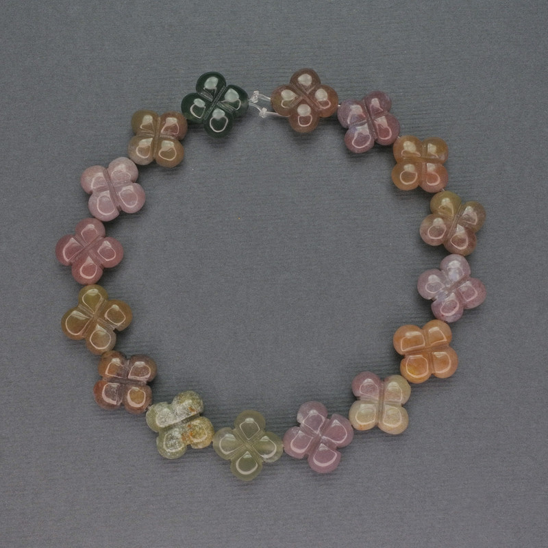 Jasper Beads Multicolored Natural Stone Clover-Shaped, Diameter 14x14mm+-, Length 20cm+-