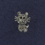 Cat Brooch with White and Black Crystals, Silver Metal 11x15mm+