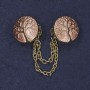Brooch for cardigans pink enamel, gold-tone metal, diameter 20 mm ±, chain length 9 cm ±
