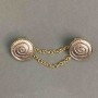 Brooch for cardigans, pink enamel, gold-tone metal, diameter 20 mm ±, chain length 9 cm+