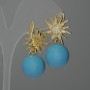 Earrings with imitation turquoise beads, ball-shaped, 15 mm diameter, 24 mm length