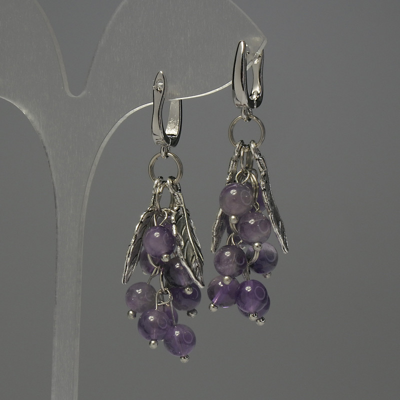 Grona Amethyst Bead Earrings, 6mm, 55mm long