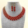 Berry Necklace and Earrings Set, Gold-tone Metal with Red Gloss