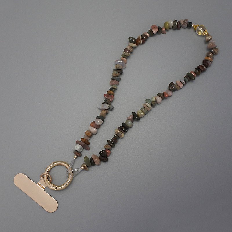 Phone Charm with Jasper Chips 6-10x2-5 mm ± Ring, 24 mm Diameter for Ear Loops, Length 40 cm (Bead Length 37 cm)
