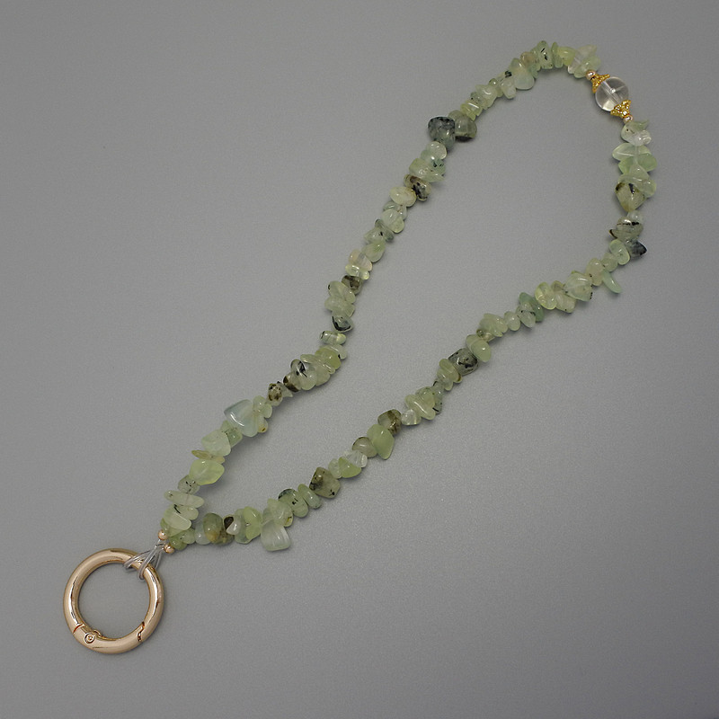 Keychain with Prenite beads 4-10×2-4 mm + ring, 24 mm diameter, length 40 cm (beads length 37 cm)