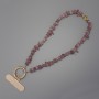 Phone charm with strawberry quartz chips 7–15×2–4 mm + ring, 24 mm diameter, length 40 cm (bead length 37 cm)