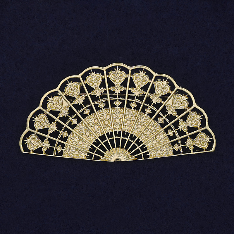 Brooch 'Fan' golden metal 62x32mm+