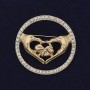 Heart Brooch with White Crystals, Golden Metal 38mm+