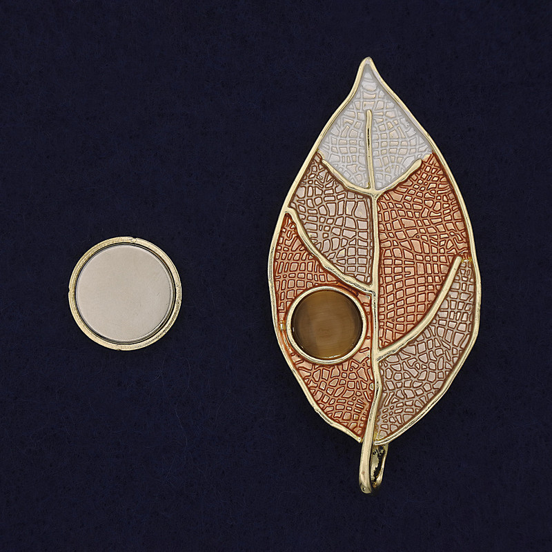 Beige-colored Cat's Eye Magnetic Brooch with Gold-Tone Metal, 65x31 mm+