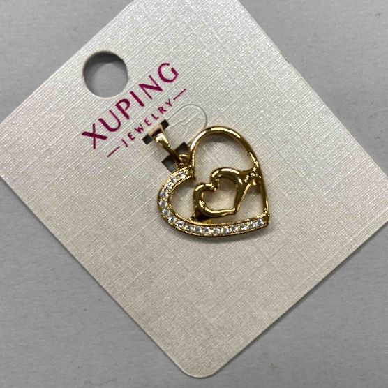 Pendant Xuping 'Heart' with white crystals, diameter 18mm ±, length 26mm ±, 18K gold plating