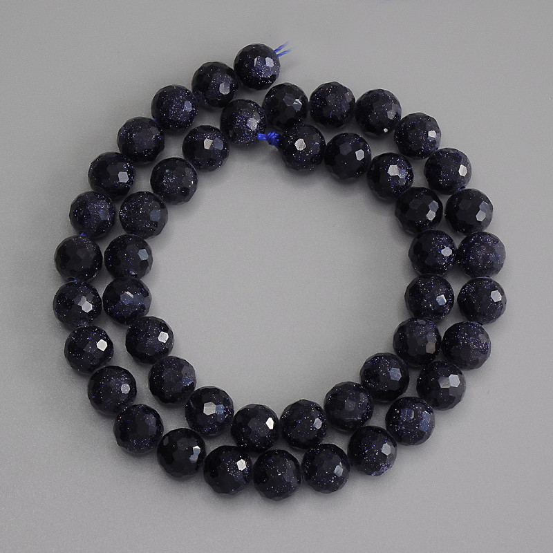 Blue sand aventurine synthetic gemstone beads, faceted 8mm bead on thread, length 37 cm ±