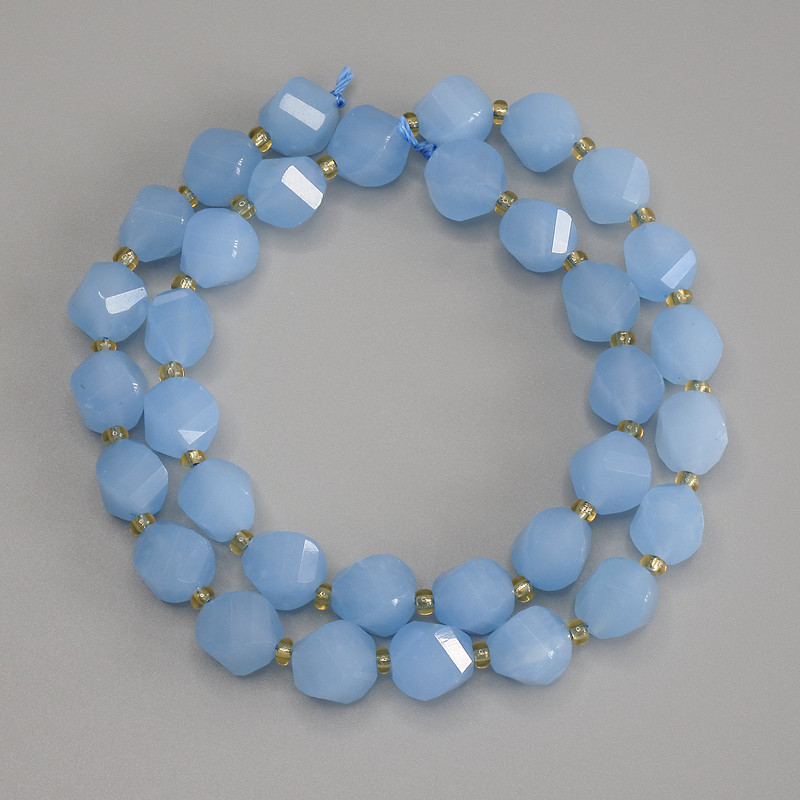 Faceted Aquamarine Beads Diamond Shape, 10x8.5 mm, 5 mm ± with 3 mm seed beads ±, length 39 cm ± on thread