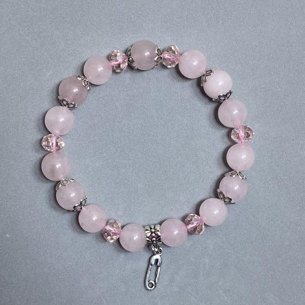 Bracelet Pink Quartz Smooth Bead, diameter 10mm± and Czech Glass Rondelle 8×6mm±, length 18cm±, stretch