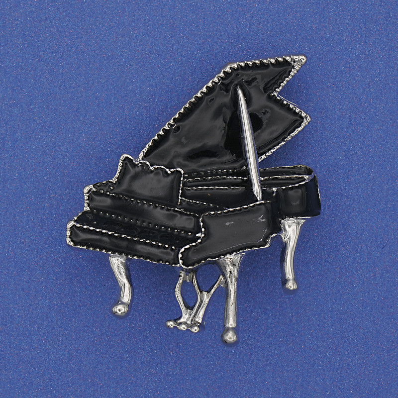 Brooch 'Piano' black enamel, silver-tone metal 36×30 mm+