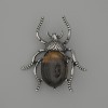 Beetle Brooch-Pendant with Tiger's Eye 44×37 mm, silver-toned metal