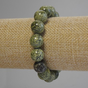 Serpentine bracelet with smooth round beads, 12 mm diameter ±, length 18 cm ± (stretch)
