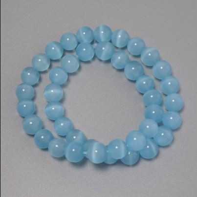 Cat's Eye beads blue synthetic stone smooth round bead, diameter 10 mm+- on a thread, length 37 cm+