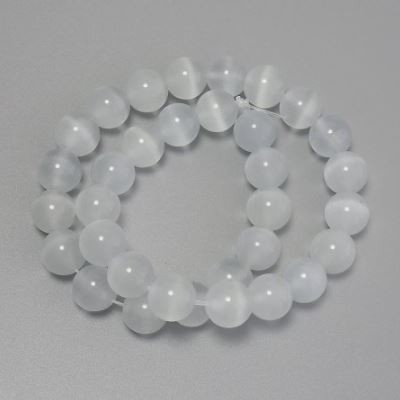Gray Cat's Eye Beads of Smooth Synthetic Stone, Smooth Round Beads, 11 mm Diameter, on a Sturdy Monofilament, Length About 36 cm