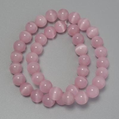 Cat's Eye beads pink synthetic stone smooth round bead, diameter 9.5 mm ± on a string, length 36 cm +