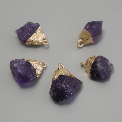 Pendant Raw Amethyst, Assorted Sizes 15-20×10-15 mm, Gold-Tone Metal