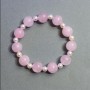 Bracelet Pink Quartz Smooth Beads, diameter 12mm± and Artificial Pearls 6mm±, length 18cm±, stretch