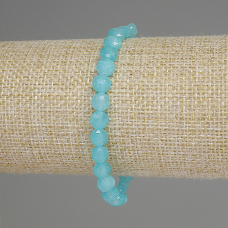 Aquamarine bracelet with faceted coin beads, 6 mm diameter, 18 cm length, stretch