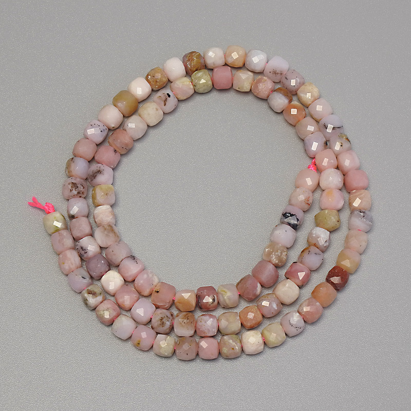 Opal Beads, Faceted Cube, Diameter 4x4 mm, Length 39 cm on Thread