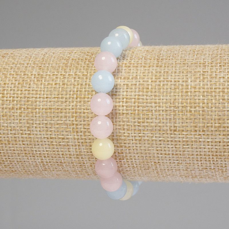 Morganite Bracelet, Smooth Beads, 8 mm Diameter, Length 18 cm ± Stretch
