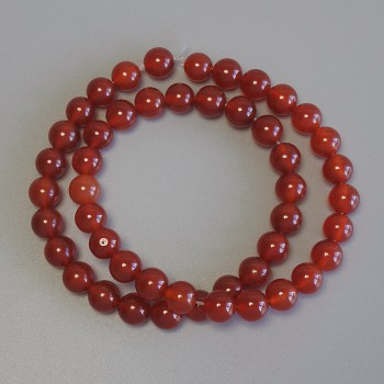 Carnelian Beads, Smooth Round Balls, 8 mm Diameter ± on Thread, Length 37 cm+