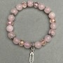 Bracelet with Rose Quartz Beads, 8 mm Diameter, Czech Crystal Rondelles 8x6 mm, with Metal Inserts, Length 18 cm, Stretch