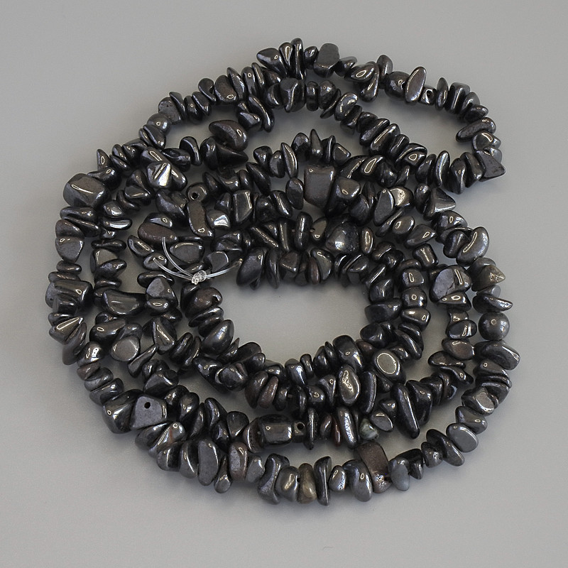 Hematite Chip Beads, diameter 4-10×2-5 mm, length 78 cm on thread