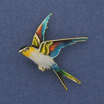 Bird brooch-pendant with color enamel and gold-tone metal 38x26mm+