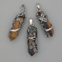 Tiger's Eye Pendant — Hexagon with Flower 35x15xmm+-, Length 44mm+-