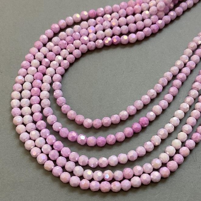 Beads Czech Crystal Pink Multicolor with Petrol Coating on Thread, Faceted Bead, 6 mm Diameter + -, 38 cm Length +