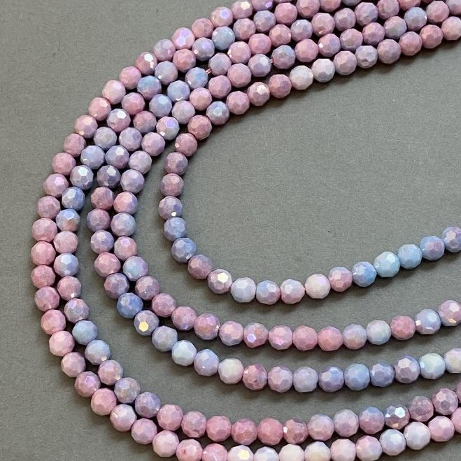 Beads Czech Crystal Multicolor on Thread, Faceted Spheres, 6mm Diameter, 38cm Length