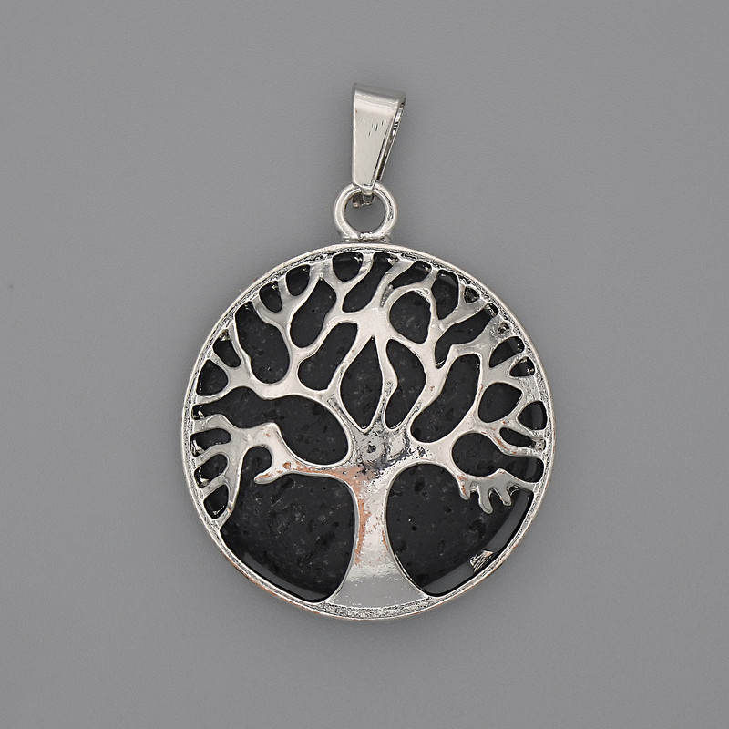 Clearance! Lava Pendant in Bezel 'Tree', diameter 27 mm ±, length 37 mm ±