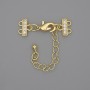 Clasp for two-strand bracelets and beads with rhinestones and extender chain, gold-colored metal, diameter 7x12 mm, length 3 cm