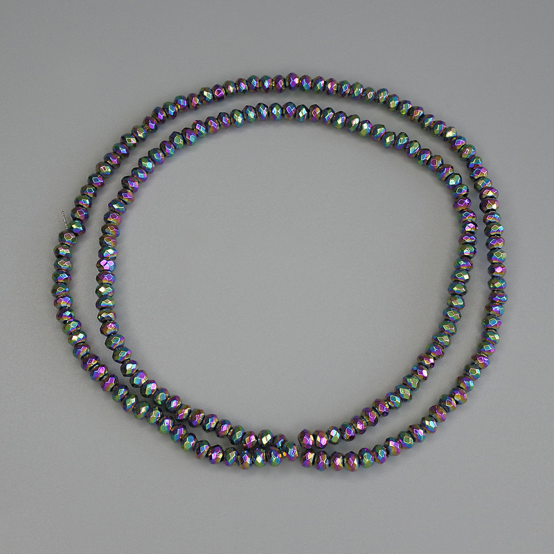 Rainbow Hematite Beads, Faceted Rondelle 3x2mm +/- On Beading Thread, 40 cm Length