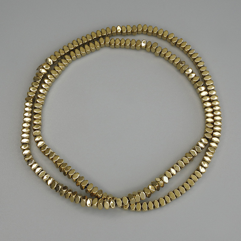 Gold-Colored Hematite Beads, Faceted Square Rondelle 3x2 mm +/- on a beading thread, Length 40 cm+
