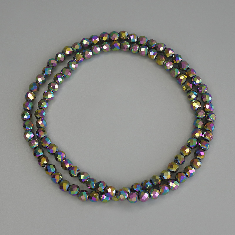 Rainbow Hematite Beads, Faceted Round 4mm ± on Beading Wire, Length 38 cm
