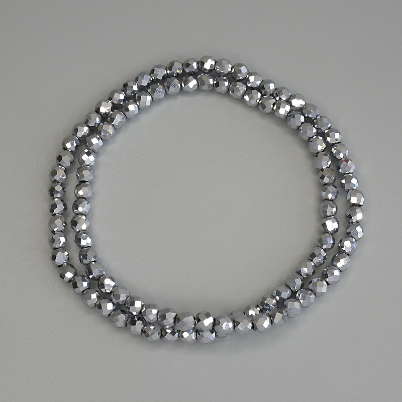 Hematite Beads, Silver Color, Faceted Round Bead 4mm +/- on Thread, 38 cm Long