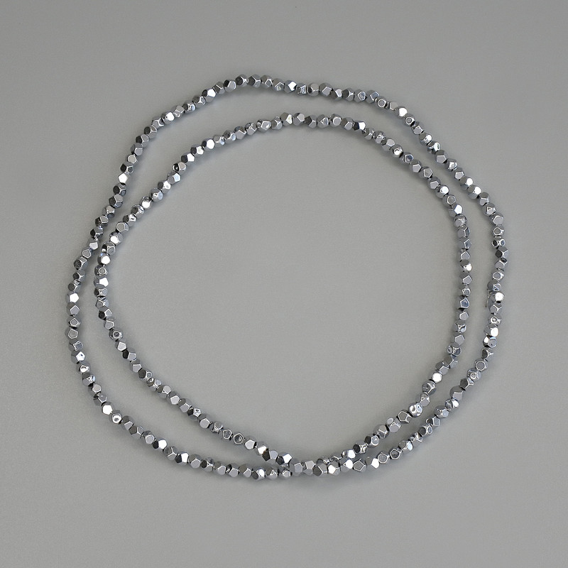 Hematite Beads, Silver Color, Faceted, 2x2 mm, On Thread, 40 cm Length