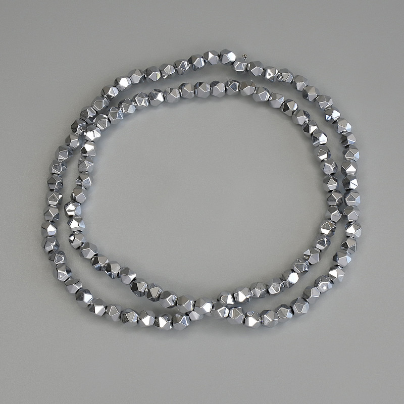 Hematite beads, silver color, faceted, diameter 3.5 x 3.5 mm, on a thread, length 40 cm+
