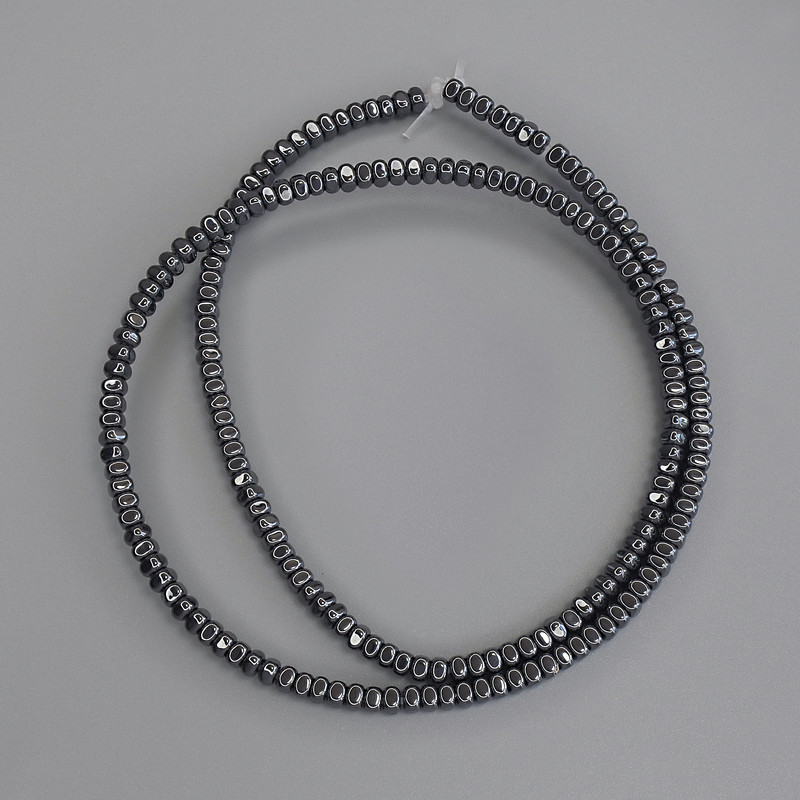 Hematite Beads, Square Rondelle 3x2mm on a cord, length 40 cm+