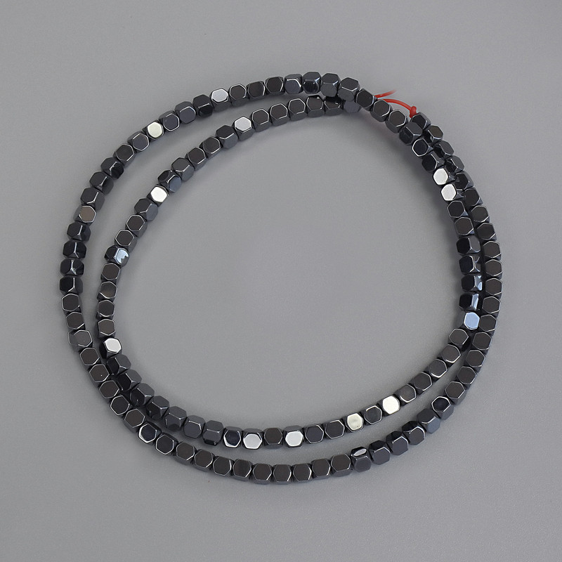 Hematite Cubic Beads 3x3mm on Beading Thread, Length 40 cm+